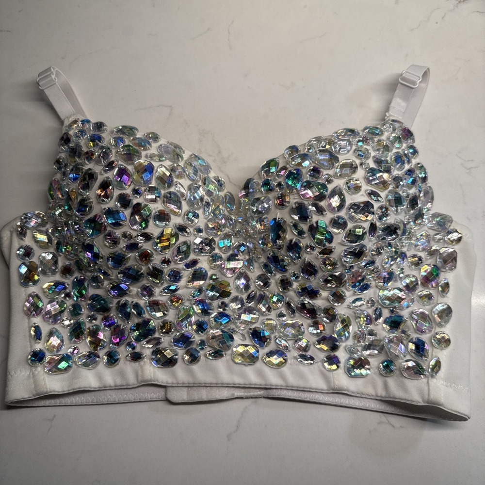 Unbranded Top Rhinestone‎ Bead Bustier Corset Diamond Push Up Womens Size Small